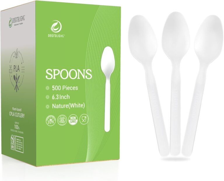[500 Pcs] Compostable Spoons Bulk Biodegradable Utensils BPI Certified Disposable Spoons Alternative to Plastic Spoons for Daily, Party & Camping Restaurant