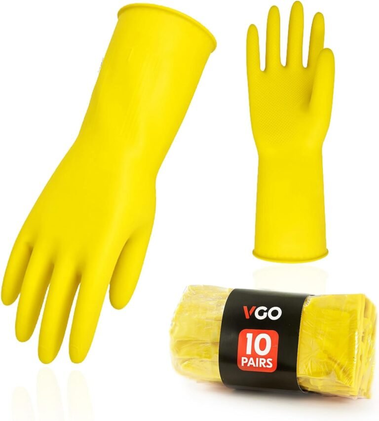 Vgo… 10-Pairs Reusable Household Gloves, Rubber Dishwashing gloves, Extra Thickness, Long Sleeves, Kitchen Cleaning, Working, Painting, Gardening, Pet Care (Size M, Yellow, HH4601) Vgo… 10-Pairs Reusable Household Gloves, Rubber Dishwashing gloves, Extra Thickness, Long Sleeves, Kitchen Cleaning, Working, Painting, Gardening, Pet Care (Size M, Yellow, HH4601)