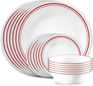 18-PIECE SET: Includes (6) 10-1/4-inch dinner plates, (6) 6-3/4-inch appetizer plates and (6) 18-oz soup/cereal bowls. This set has everything you need for a full table service of 6, and it comes with the classic Corelle style.