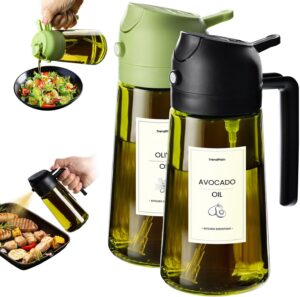 TrendPlain - Original 16oz/470ml Olive Oil Dispenser Bottle for Kitchen Gadgets and Air Fryer Accessories - Olive Oil Sprayer for Cooking w/Stickers - Black&Green