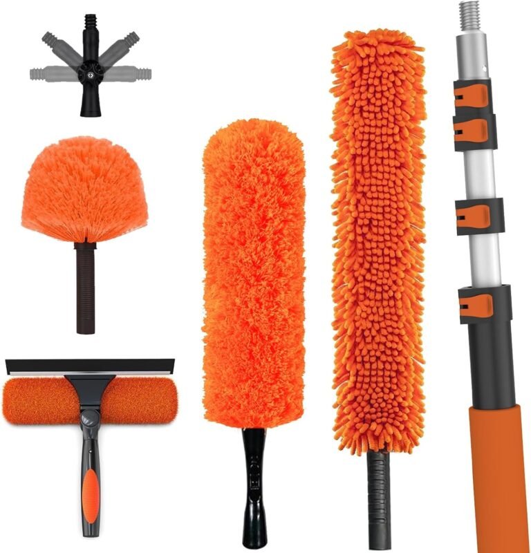 LAANPOLE 26FT High Reach Duster Cleaning Kit with Extension Pole, High Ceiling Fan Cleaner Duster Tool for Fan Blades, Window Washing Kit with Microfiber Feather Duster & Window Squeegee LAANPOLE 26FT High Reach Duster Cleaning Kit with Extension Pole, High Ceiling Fan Cleaner Duster Tool for Fan Blades, Window Washing Kit with Microfiber Feather Duster & Window Squeegee