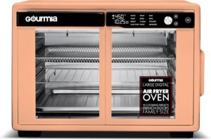 Gourmia French Door Air Fryer Oven - 37 Qt Large Capacity Convection Toaster Oven, FryForce 360°, Digital Display, 12 Cooking Presets, Dehydrate, Fits 13” Pizza, Dishwasher-Safe, Peach