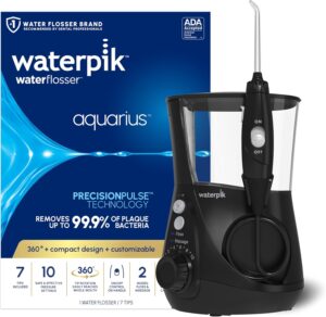 Waterpik Aquarius Water Flosser For Teeth Cleaning, Gums, Braces, Dental Care, Electric Power With 10 Settings, 7 Tips For Multiple Users And Needs, ADA Accepted, Black WP-662, Packaging May Vary