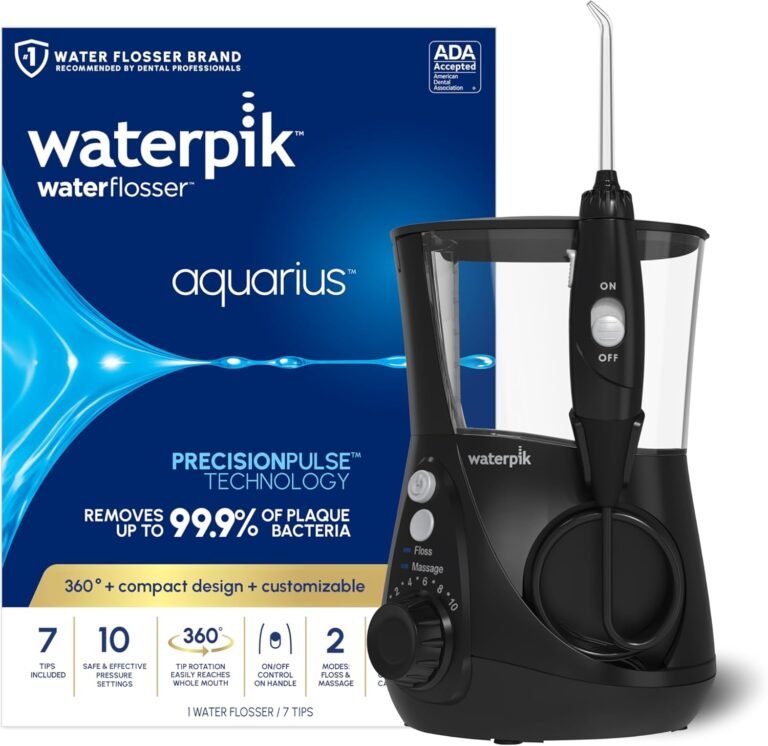 Waterpik Aquarius Water Flosser For Teeth Cleaning, Gums, Braces, Dental Care, Electric Power With 10 Settings, 7 Tips For Multiple Users And Needs, ADA Accepted, Black WP-662, Packaging May Vary Waterpik Aquarius Water Flosser For Teeth Cleaning, Gums, Braces, Dental Care, Electric Power With 10 Settings, 7 Tips For Multiple Users And Needs, ADA Accepted, Black WP-662, Packaging May Vary