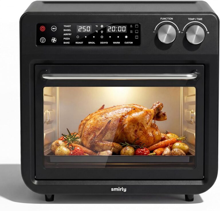 SMIRLY Digital Air Fryer Toaster Oven Combo, 27QT Convection Countertop Oven, 10-in-1 Multi-Function Fits 12" Pizza & 6 Slices of Toast, Stainless Steel, Black