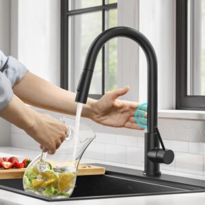 KRAUS Oletto Contemporary Single-Handle Touch Kitchen Sink Faucet with Pull Down Sprayer in Matte Black, KTF-3104MB