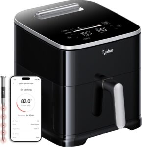 Typhur Sync 8QT AI Smart Air Fryer with Built-in Wireless Meat Thermometer, 9-in-1 XL Non Toxic Ceramic Airfryer, 450°F Max, Cooks 6lb Whole Chicken, Quiet & Dishwasher Safe, 120V