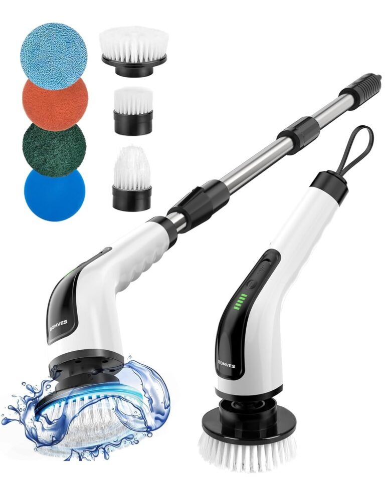 Bomves Electric Spin Scrubber, Cordless Cleaning Brush Scrubber for Home, 8 Replaceable Brush Heads-90Mins Work Time, 3 Adjustable Size, 2 Speeds for Bathroom Shower Bathtub Glass Car Bomves Electric Spin Scrubber, Cordless Cleaning Brush Scrubber for Home, 8 Replaceable Brush Heads-90Mins Work Time, 3 Adjustable Size, 2 Speeds for Bathroom Shower Bathtub Glass Car