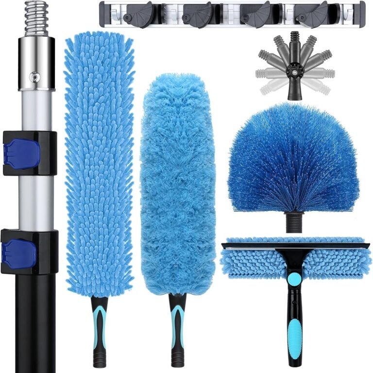 20ft High Ceiling Duster Kits with 5-12ft Heavy Duty Extension Pole – Fan Blade Cleaner, Cobweb Remover & Blue Window Squeegee Kit, Washable Dust Brush for High Roof and Glass Surfaces 20ft High Ceiling Duster Kits with 5-12ft Heavy Duty Extension Pole – Fan Blade Cleaner, Cobweb Remover & Blue Window Squeegee Kit, Washable Dust Brush for High Roof and Glass Surfaces