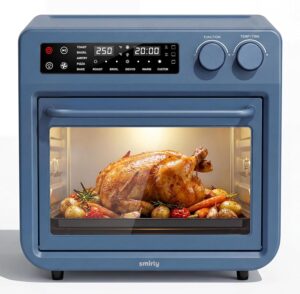 SMIRLY Digital Air Fryer Toaster Oven Combo, 27QT Convection Countertop Oven, 10-in-1 Multi-Function Fits 12" Pizza & 6 Slices of Toast, Stainless Steel, Blue