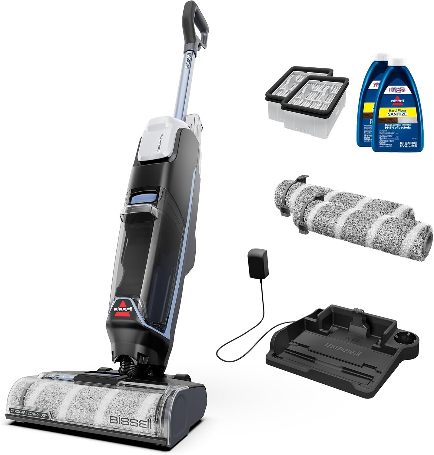Bissell CrossWave Edge Cordless Plus Wet Dry Vacuum & Mop, Floor Cleaner with ZeroGap Edge Cleaning, Tangle-Free Brush Roll, Extra Brush Rolls, Filters, Hard Floor Cleaner Solution Included, 4329G