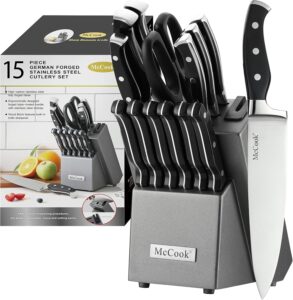 McCook® Knife Sets,German Stainless Steel Kitchen Knife Block Set with Built-in Sharpener