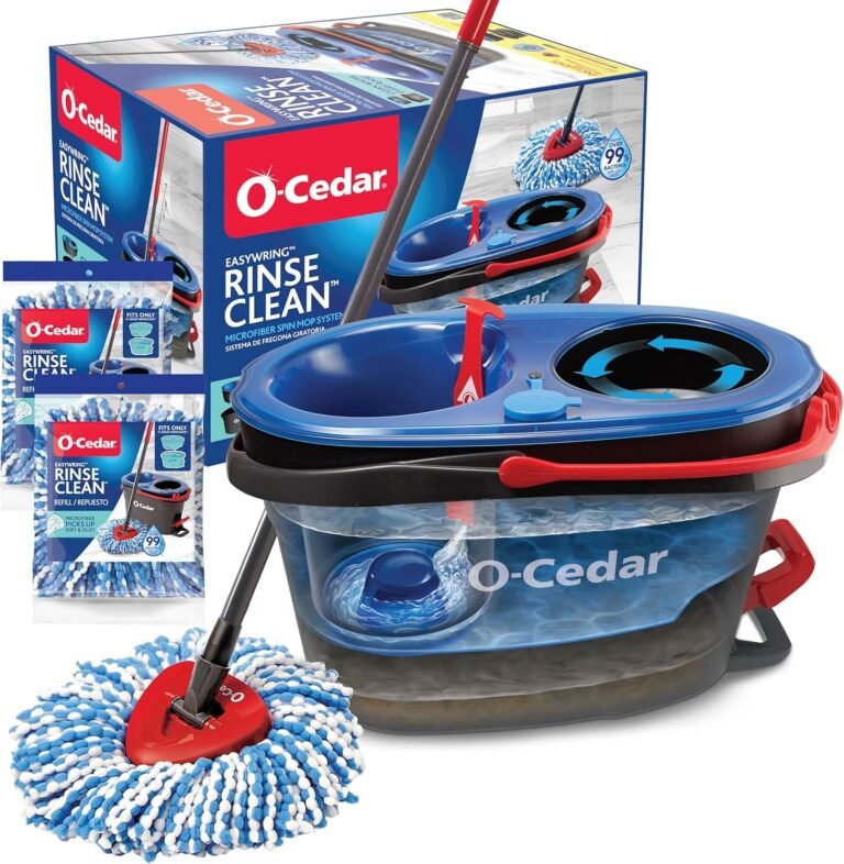 O-Cedar RinseClean Spin Mop & Bucket System + 2 Extra Mop Heads| Clean with Water | Removes 99% of Bacteria O-Cedar RinseClean Spin Mop & Bucket System + 2 Extra Mop Heads| Clean with Water | Removes 99% of Bacteria